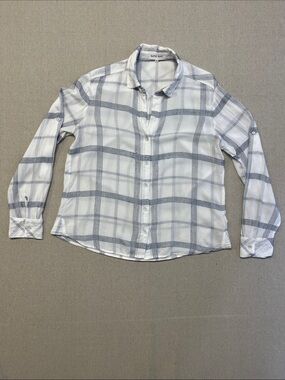 Bella Dahl White Blue Plaid Rayon Button Down Shirt Small